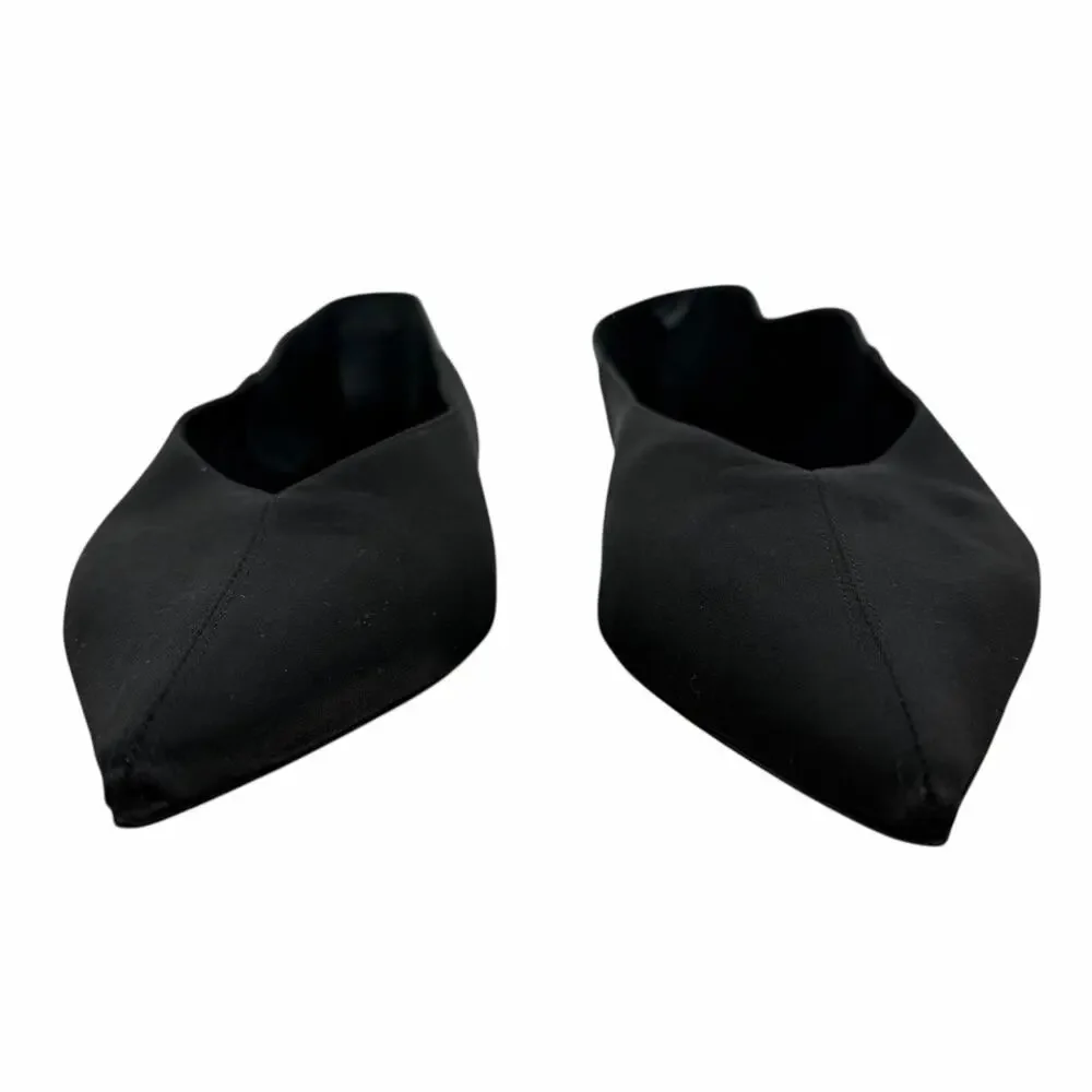 Saint Laurent Carolyn Satin Leather Pointed Toe Mule Flats Black Women Size 37